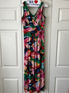 Pappagallo Multicolor Floral V-Neck Dress in Green, Pink, Blue, Yellow